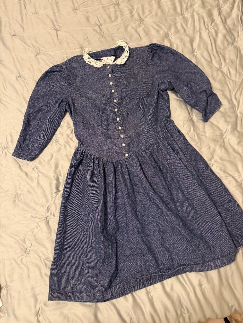 Vintage Women's Navy and Blue Dress